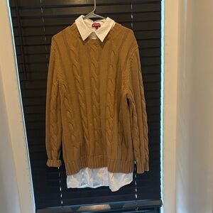 STAUD Camel Cable Knit Crewneck Sweater